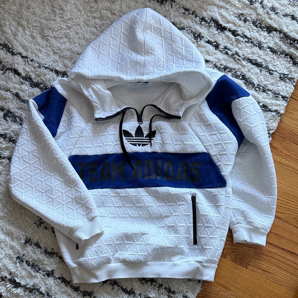 adidas White & Blue Hooded Pullover